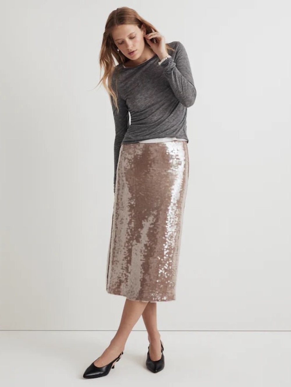 NWOT Madewell Sequin Midi Skirt in Fallen Timber